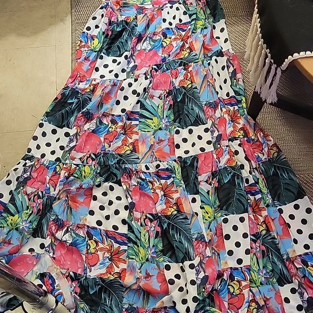 Banjul Floral Patchwork Maxi Skirt in Pink, Blue, Green & White